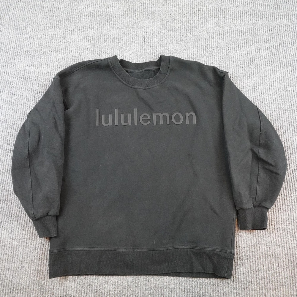 Lululemon Sweatshirt Mens Large Black Logo Crewneck Pullover Relaxed Fit